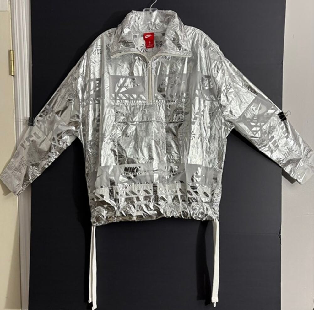 Nike Sportswear Metallic Silver 1/2 Zip Anorak Jacket Women’s M 914210-100